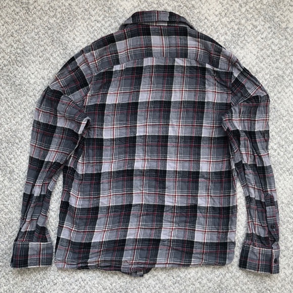 American Rag Plaid Gray Black Red Long Sleeve Button Shirt Men's Medium - Picture 5 of 11